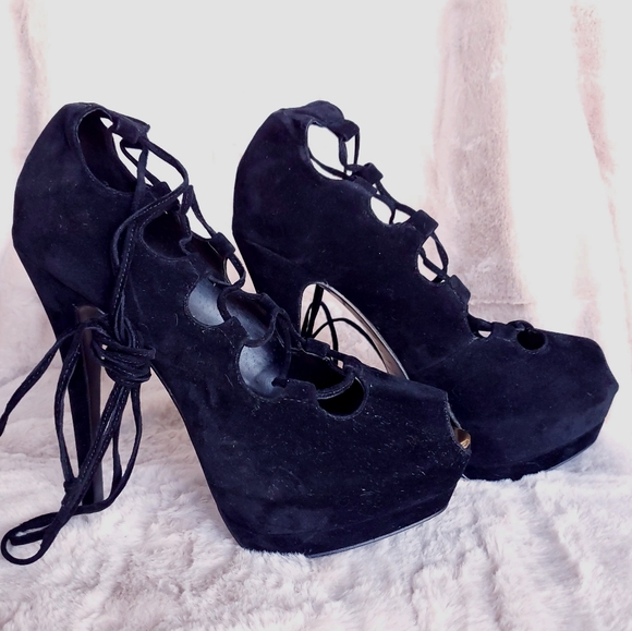 ¤ Colin Stuart Lace Up Sexy Stilettos in Bla… - Picture 5 of 8